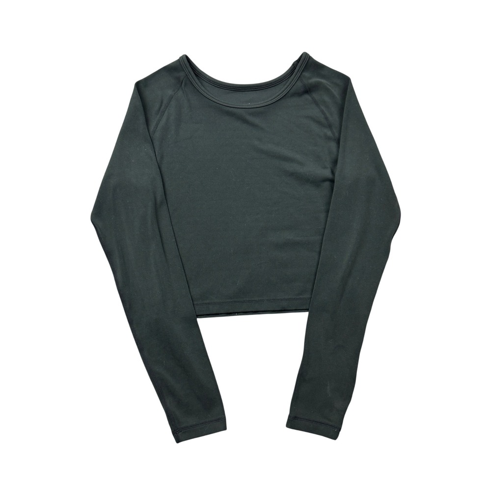 Paragon Womens Small Black Cropped Long Sleeve Activewear Top Raglan Gym Yoga